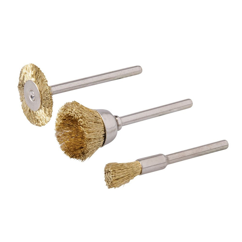 Silverline Brass Wire Brush Set 3pc Metal Cleaning Polishing Rotary Multi Tool Silverline  - Dynamic Drive