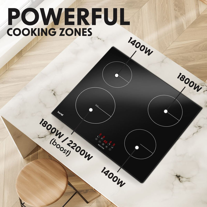 Baridi Integrated Induction Hob with 4 Cooking Zones 60cm 6800W Output Baridi - Dynamic Drive
