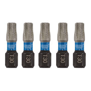 Draper Expert TX-STAR Impact Screwdriver Bits, T30 x 25mm, 1/4" Hex (Pack of 5) Draper - Dynamic Drive