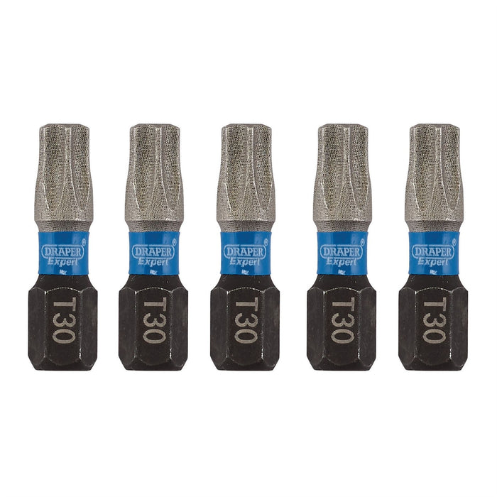 Draper Expert TX-STAR Impact Screwdriver Bits, T30 x 25mm, 1/4" Hex (Pack of 5) Draper - Dynamic Drive