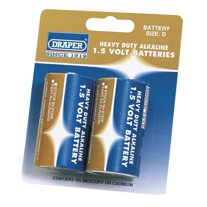 Draper Heavy Duty Alkaline Batteries D (Pack of 2) 61836 Draper - Dynamic Drive