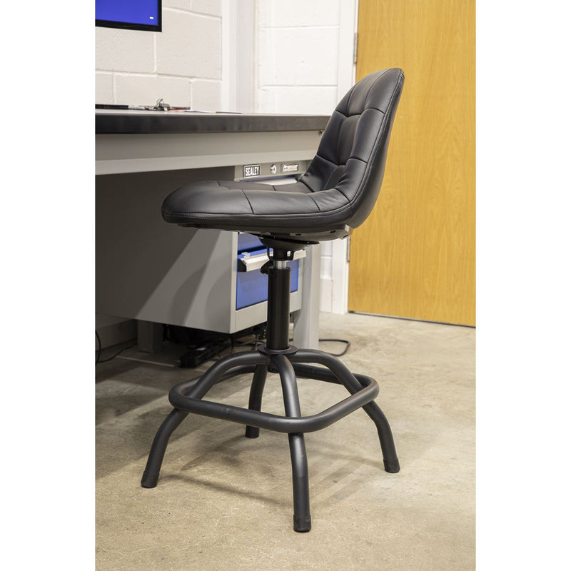 Sealey Workshop Stool Pneumatic with Adjustable Height Swivel Seat & Back Rest Sealey - Dynamic Drive