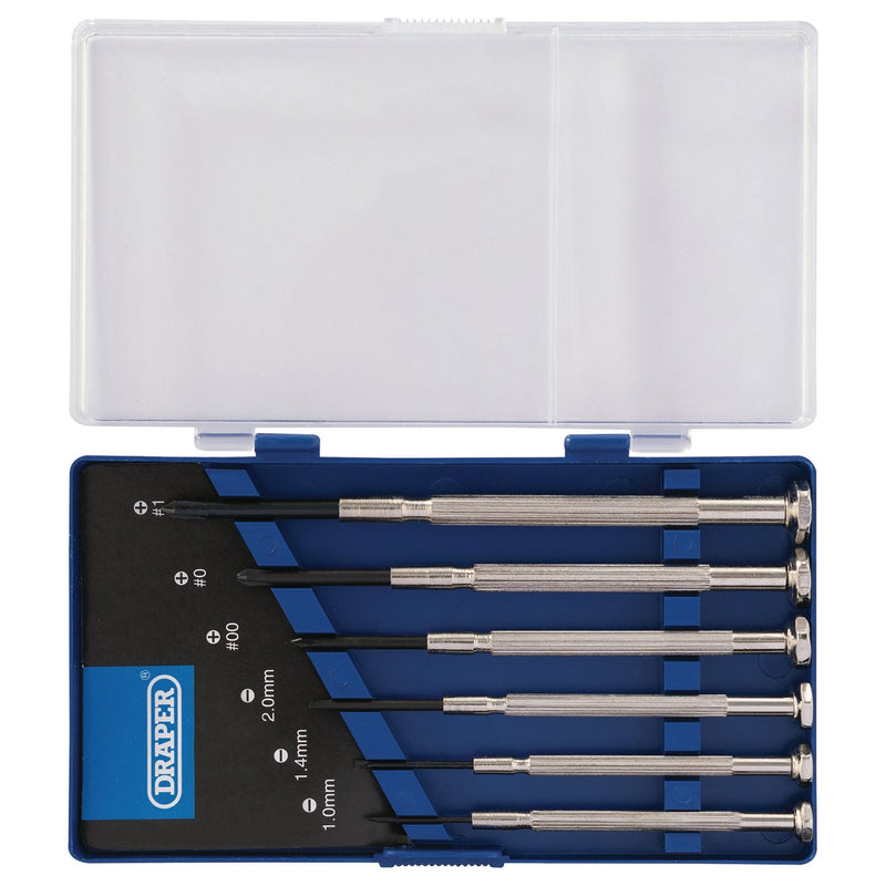 Draper Precision Screwdriver Set, 3 x Plain Slot, 3 x Cross Slot (6 Piece) 14956 Draper - Dynamic Drive