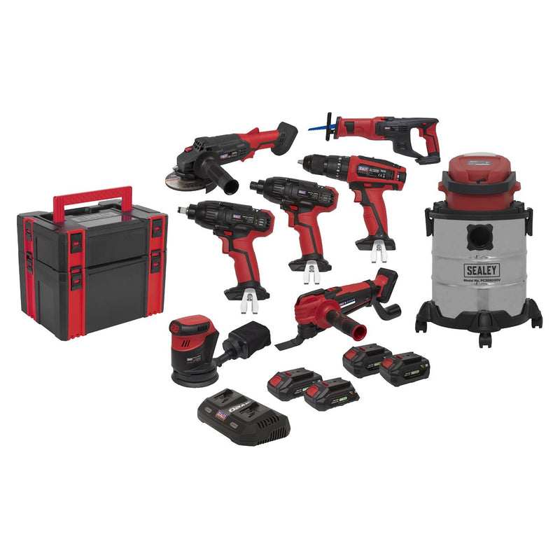 Sealey 8 x 20V SV20 Series Cordless Tool Combo 4 Batteries CP20VCOMBO4 Sealey - Dynamic Drive