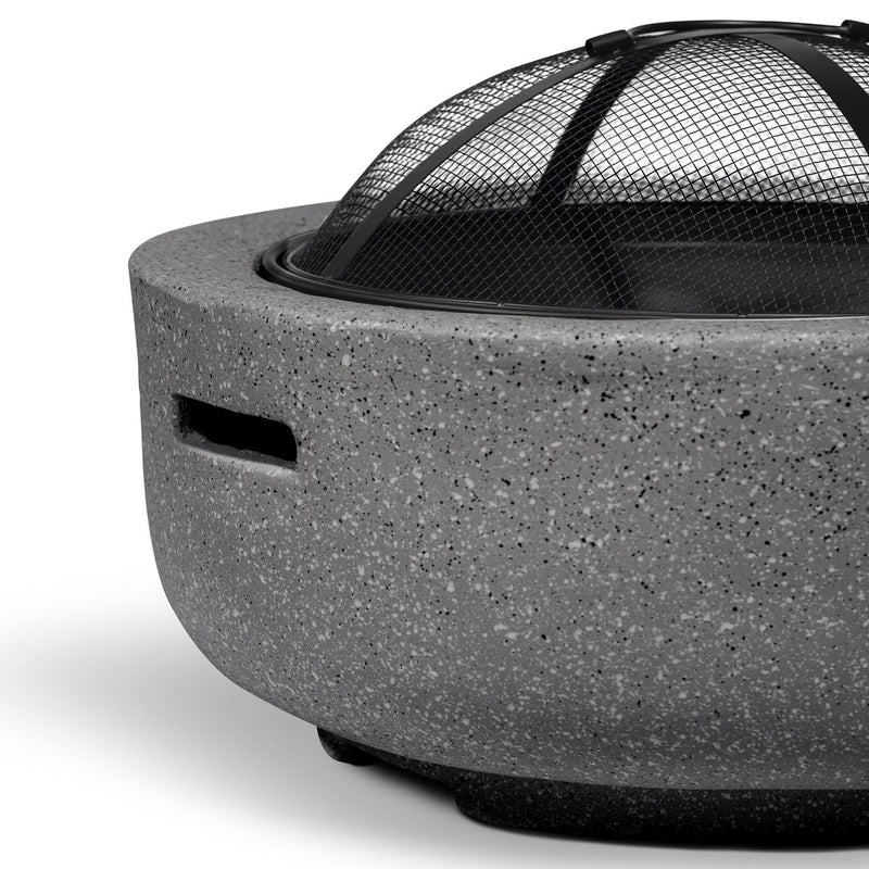 Dellonda Round MgO Fire Pit with BBQ Grill Ø60cm Safety Mesh Screen - Dark Grey Dellonda - Dynamic Drive