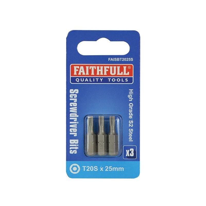 Faithfull Security S2 Grade Steel Screwdriver Bits T20S x 25mm (Pack 3) Faithfull - Dynamic Drive