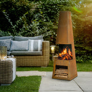 Dellonda Outdoor Chiminea Fireplace Heater Firewood Storage - Corten Steel Dellonda  - Dynamic Drive