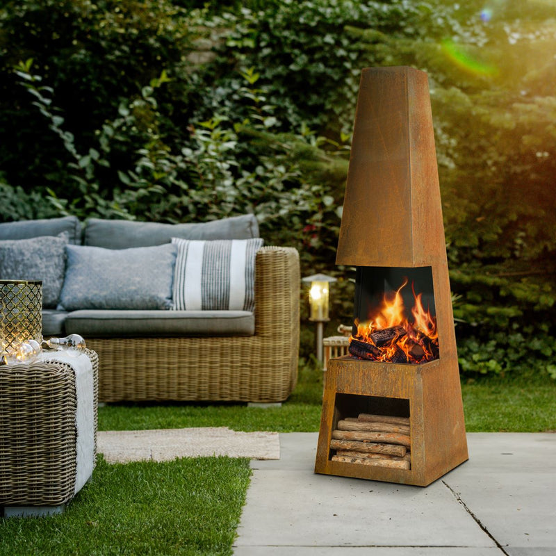 Dellonda Outdoor Chiminea Fireplace Heater Firewood Storage - Corten Steel Dellonda  - Dynamic Drive