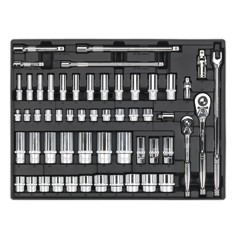 Sealey Tool Tray with Socket Set 55pc 3/8" & 1/2"Sq Drive TBT31 Sealey - Dynamic Drive