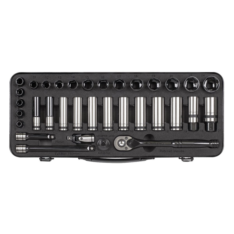 Sealey Socket Set 34pc 3/8"Sq Dr WallDrive Metric Black Series AK7971 Sealey  - Dynamic Drive