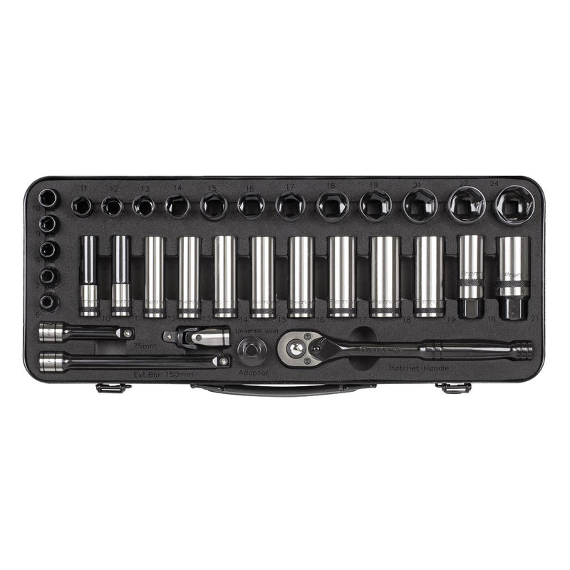 Sealey Socket Set 34pc 3/8"Sq Drive WallDrive Metric Black Series AK7971 Sealey - Dynamic Drive