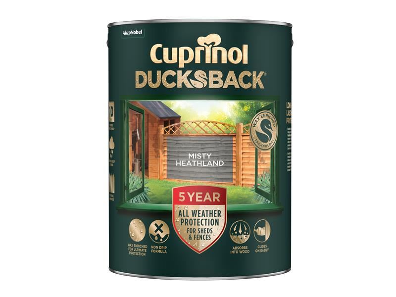Cuprinol Ducksback 5 Year Waterproof for Sheds & Fences Misty Heathland 5 litre Cuprinol - Dynamic Drive