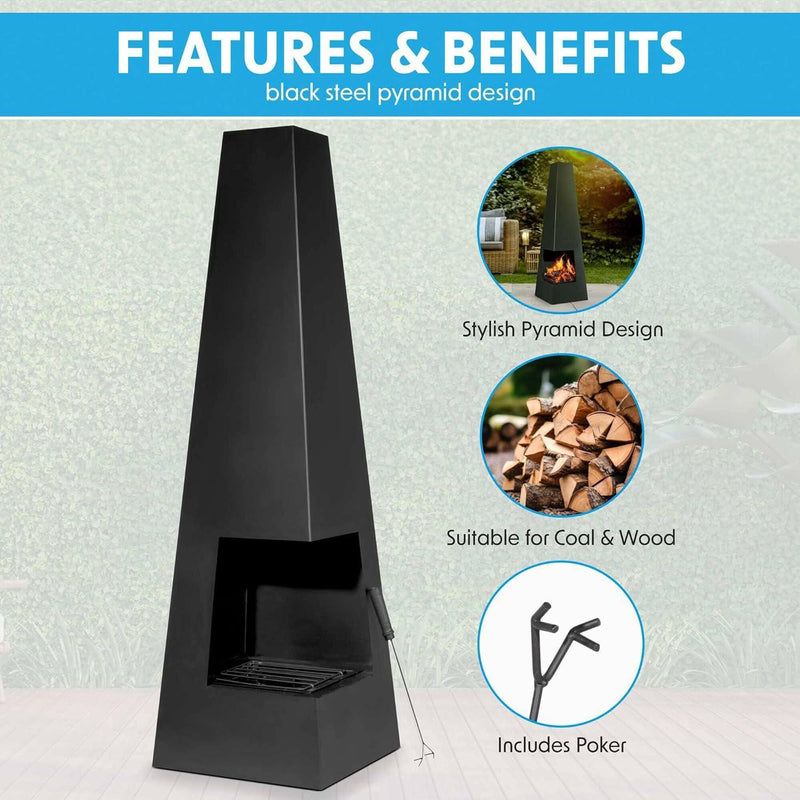 Dellonda Chiminea Wood Burner Heater for Outdoors W45cm x H150cm - Black Steel Dellonda - Dynamic Drive