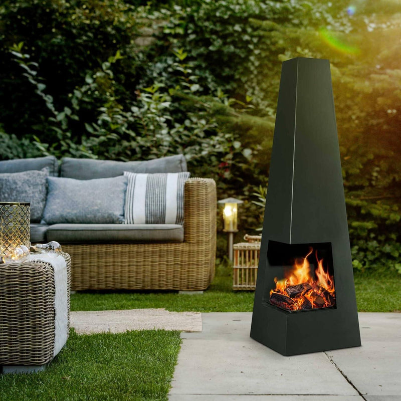 Dellonda Chiminea Wood Burner Heater for Outdoors W45cm x H150cm - Black Steel Dellonda - Dynamic Drive