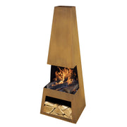 Dellonda Outdoor Chiminea Fireplace Heater Firewood Storage - Corten Steel Dellonda  - Dynamic Drive