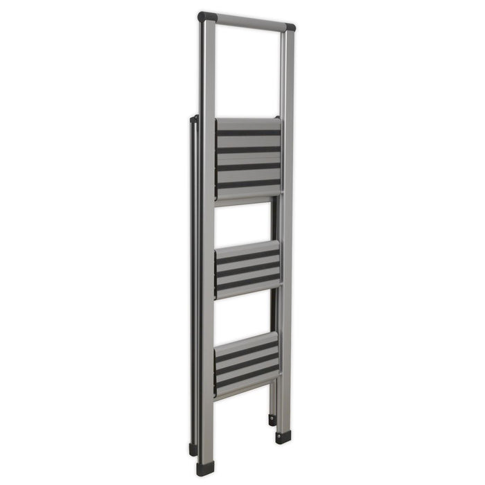 Sealey Aluminium Prof Folding Step Ladder 3-Step 150kg Capacity APSL3 Sealey  - Dynamic Drive
