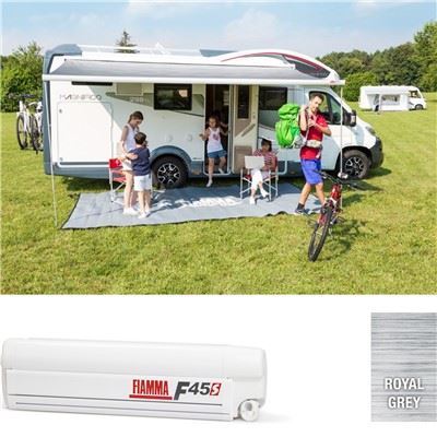 Fiamma F45S 425cm Awning Polar White Case Royal Grey Fabric Motorhome Caravan Fiamma  - Dynamic Drive
