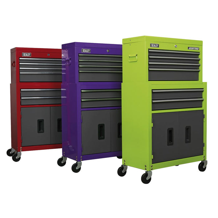 Sealey Topchest & Rollcab Combo 6 Drawer- Hi-Vis Green/Grey AP2200BBHV Sealey  - Dynamic Drive