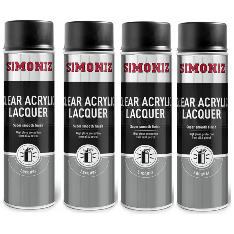 4x Simoniz Clear Acrylic Lacquer Smooth High Gloss Aerosol Spray Paint 500ml Simoniz  - Dynamic Drive
