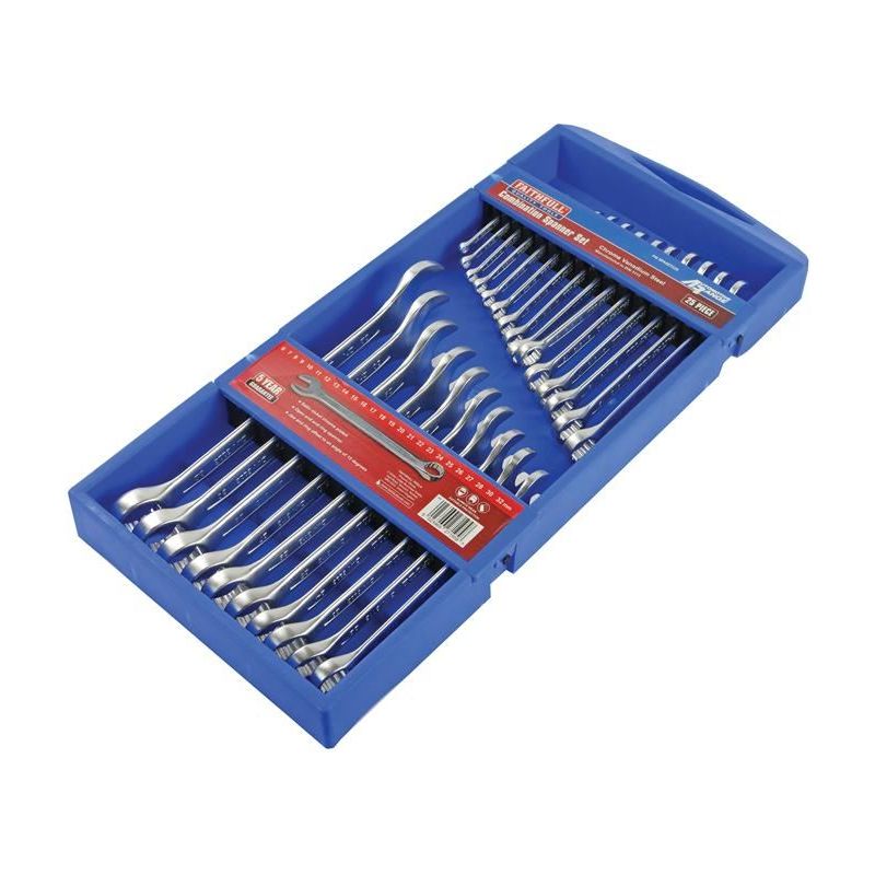 Faithfull Chrome Vanadium Comb Spanner Set, 25 Piece Faithfull - Dynamic Drive