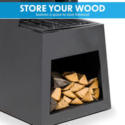 Dellonda Outdoor Chiminea Fireplace Fire Pit Heater Firewood Storage Black Steel Dellonda  - Dynamic Drive