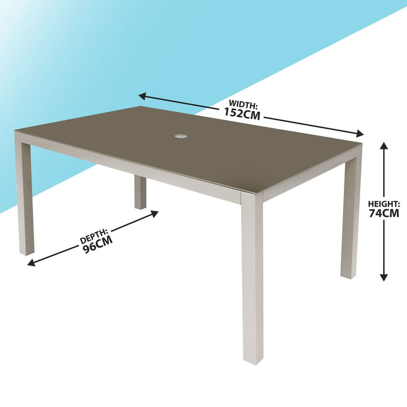 Dellonda Aluminium Garden Dining Table with Tempered Glass & Parasol Hole Dellonda - Dynamic Drive