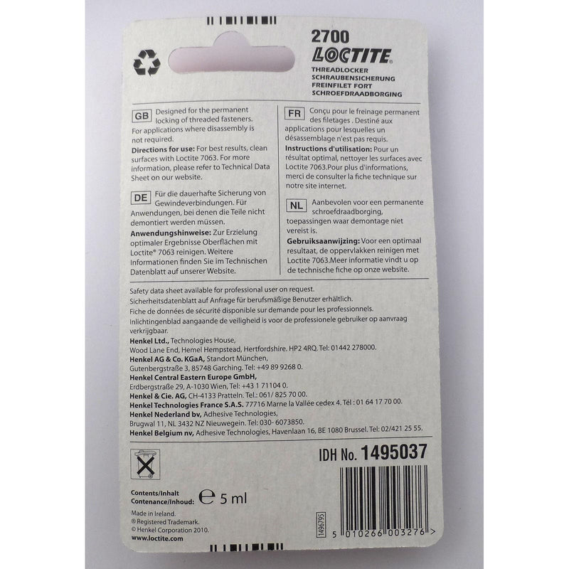 2x Loctite 2700 OEM Specified High Strength Thread Lock & Sealant- Stud/ Nutlock Loctite  - Dynamic Drive