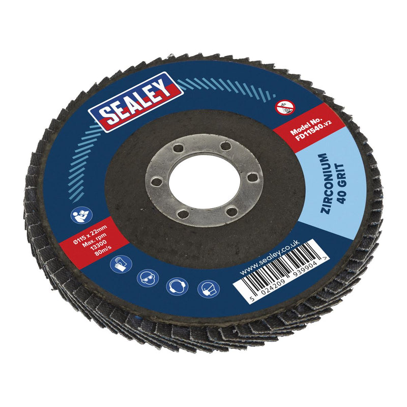 Sealey Flap Disc Zirconium 115mm 22mm Bore 40Grit FD11540 Sealey  - Dynamic Drive