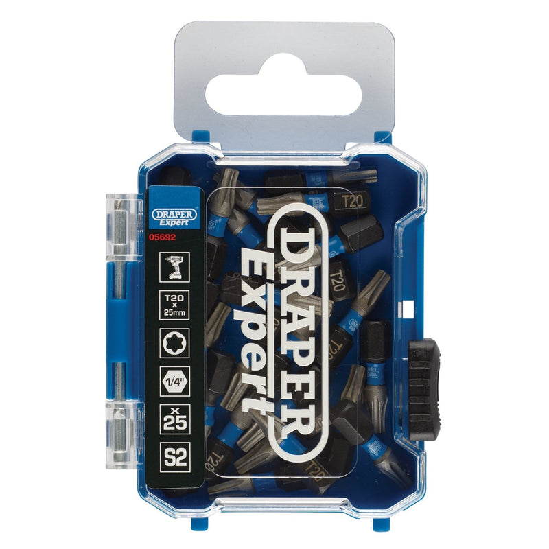 Draper Expert TX-STAR Impact Screwdriver Bits, T20 x 25mm, 1/4" Hex (Pack of 25) Draper - Dynamic Drive