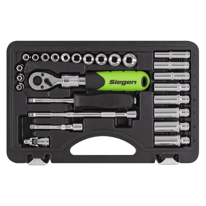 Siegen Socket Set Extending Ratchet 1/4"Sq Drive 26pc S01286 Siegen - Dynamic Drive