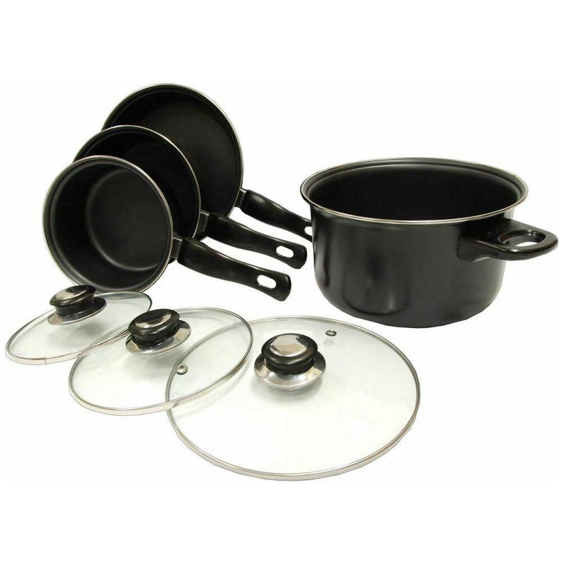 Leisurewize 7 piece Cookware Set Pan Saucepan Set Carbon Non Stick Glass Lids Leisurewize  - Dynamic Drive