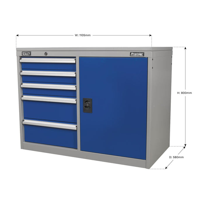 Sealey Industrial Cabinet/Workstation 5 Drawer & 1 Shelf Locker API1103B Sealey - Dynamic Drive