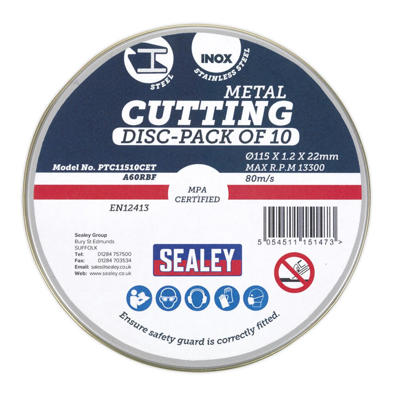 Sealey Cutting Disc115 x 1.2mm22mm Bore Pack of 10 PTC11510CET Sealey - Dynamic Drive