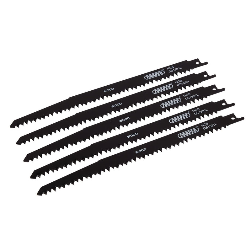 Draper Reciprocating Saw Blades for Wood Cutting, 240mm, 5tpi (Pack of 5) 38803 Draper - Dynamic Drive