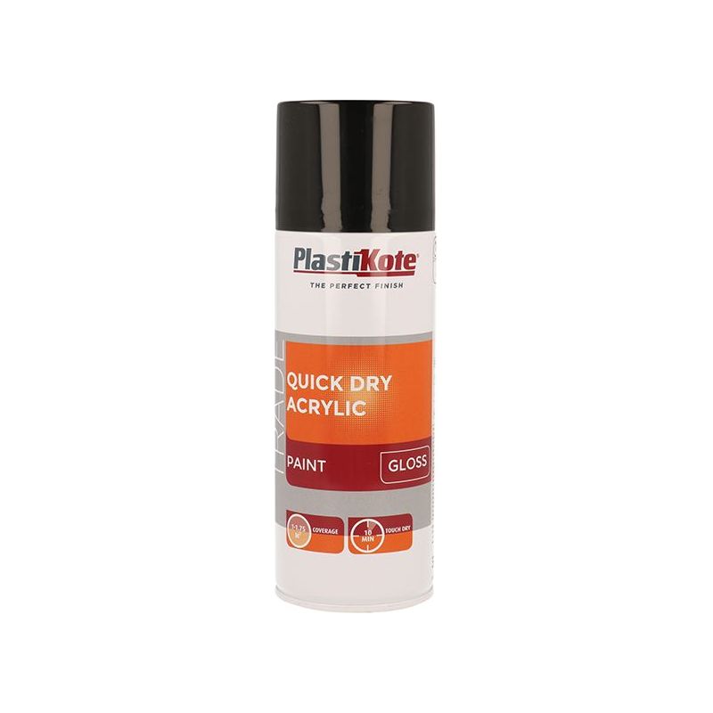 Plastikote Trade Quick Dry Acrylic Spray Paint Gloss Black 400ml PlastiKote - Dynamic Drive