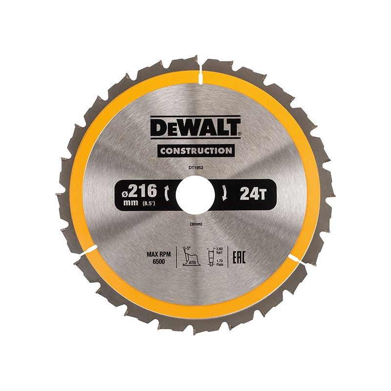 Dewalt Power Tools Stationary Construction Circular Saw Blade 216 x 30mm x 24T ATB/Neg DeWALT Power Tools - Dynamic Drive