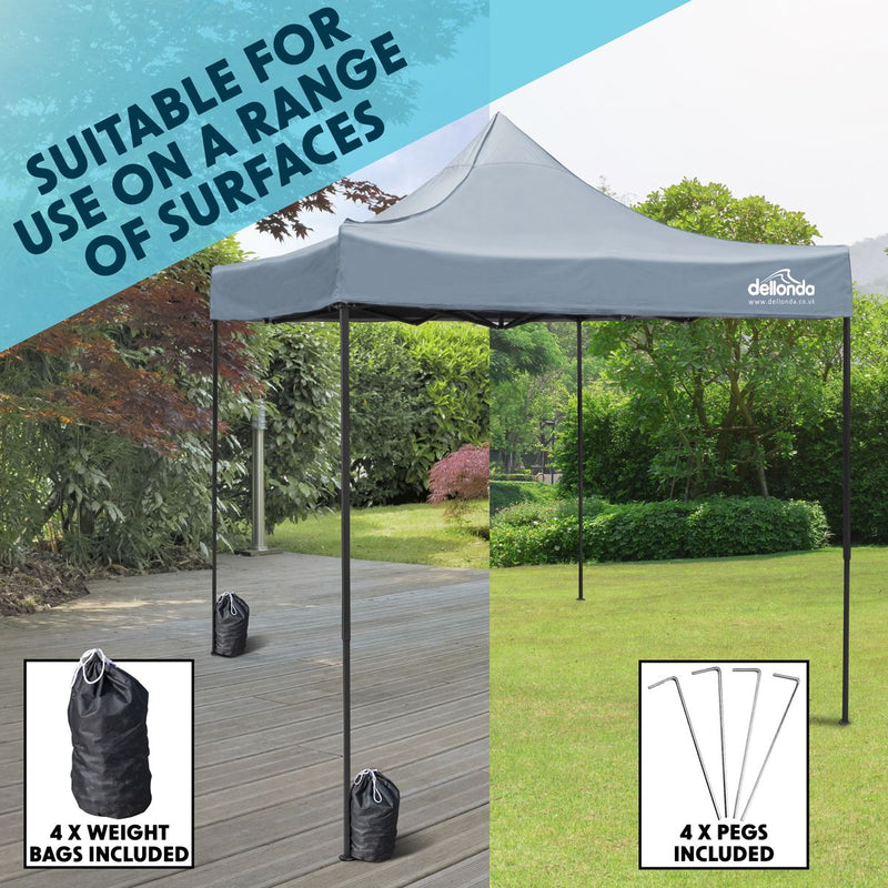 Dellonda 2x2m Pop-Up Gazebo Heavy Duty Carry Bag Rope Stakes & Weight Grey Dellonda - Dynamic Drive