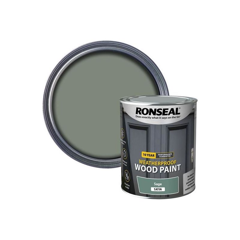 Ronseal 10 Year Weatherproof Wood Paint Sage Satin 750ml Ronseal - Dynamic Drive