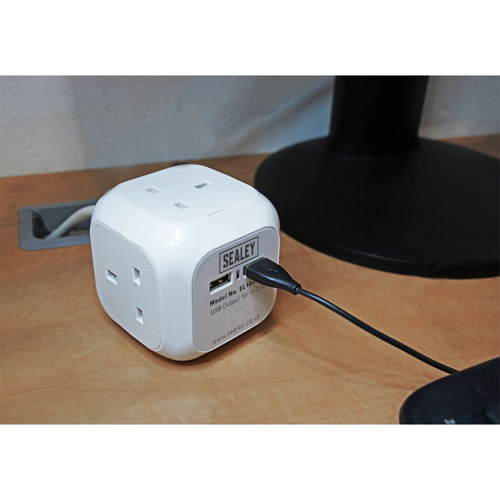 Sealey Extension Cable Cube 1.4m 4 x 230V & 2 x USB Sockets White EL144USB Sealey - Dynamic Drive