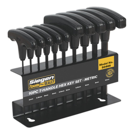 Sealey S0466 Siegen T-Handle Hex Allen Key Set with Wall Rack 10pc Metric Allan Sealey  - Dynamic Drive