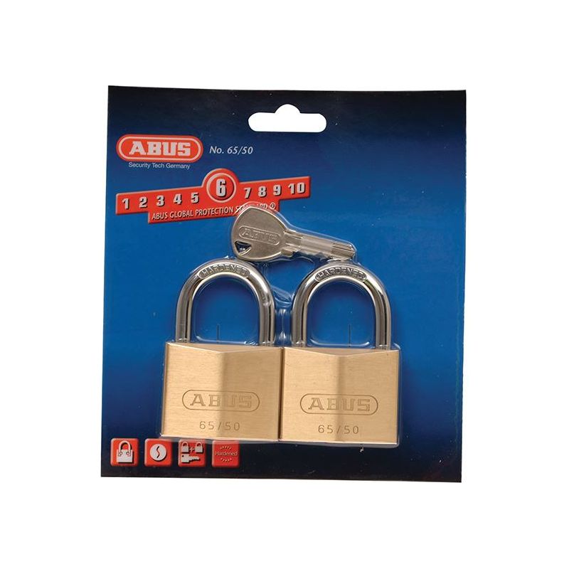Abus Mechanical 65/50mm Brass Padlock Twin Pack Carded ABUS Mechanical - Dynamic Drive
