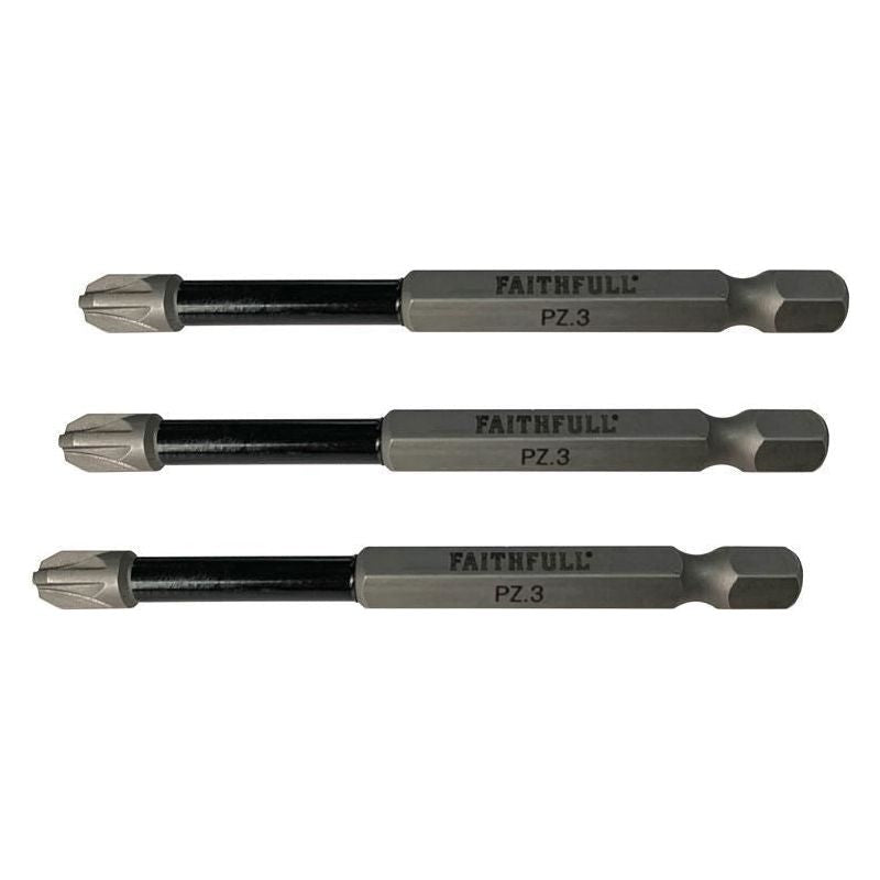 Faithfull Pozidriv Impact Screwdriver Bits PZ3 x 75mm (Pack 3) Faithfull - Dynamic Drive