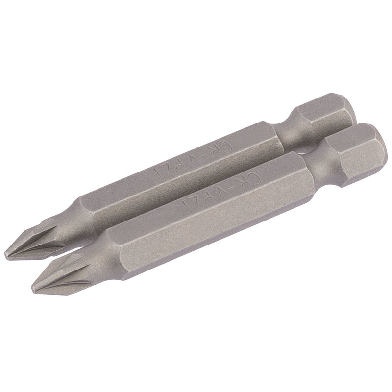 Draper PZ Type Insert Bit, 1/4" Hex, 50mm Long, No.1 (Pack of 2) 64227 Draper - Dynamic Drive