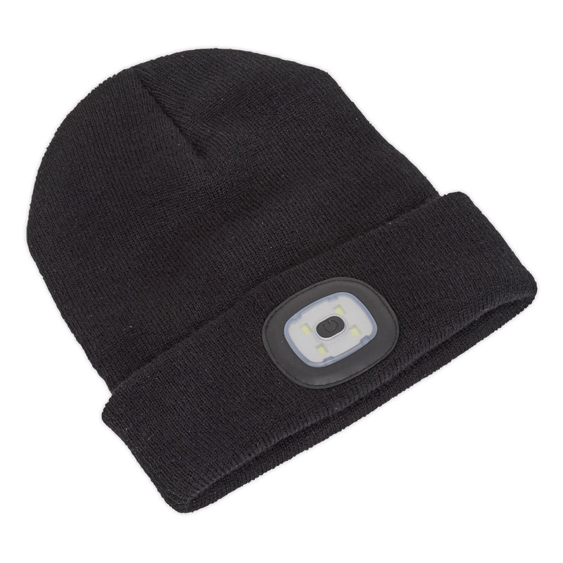 Sealey Beanie Hat with Rechargeable Spotlight 4 SMD LED LED185 Sealey  - Dynamic Drive