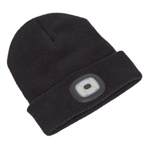Sealey Beanie Hat with Rechargeable Spotlight 4 SMD LED LED185 Sealey  - Dynamic Drive