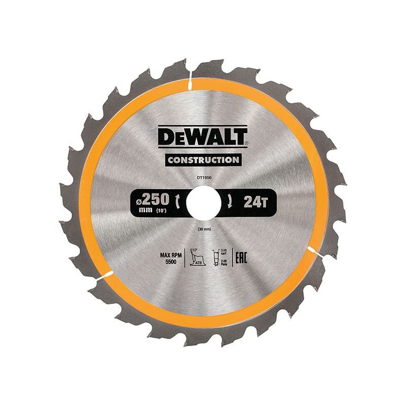 Dewalt Power Tools Stationary Construction Circular Saw Blade 250 x 30mm x 24T DeWALT Power Tools - Dynamic Drive