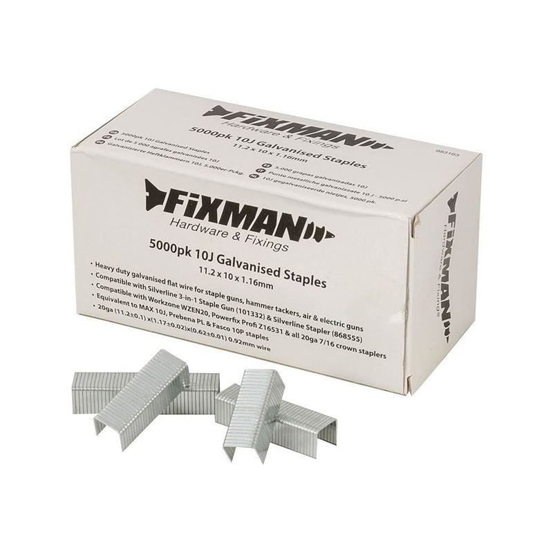Fixman 10J Galvanised Staples 5000pk 11.2 x 10 x 1.17mm Fixman - Dynamic Drive