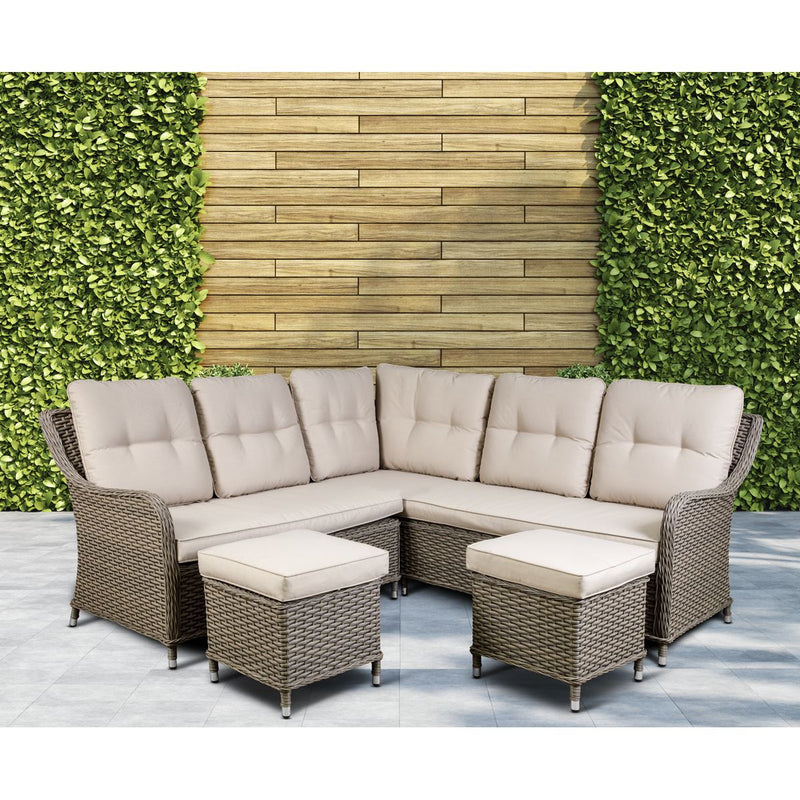 Dellonda Chester Rattan Wicker Outdoor 5-Seater Corner Sofa Set 4pc Dellonda - Dynamic Drive
