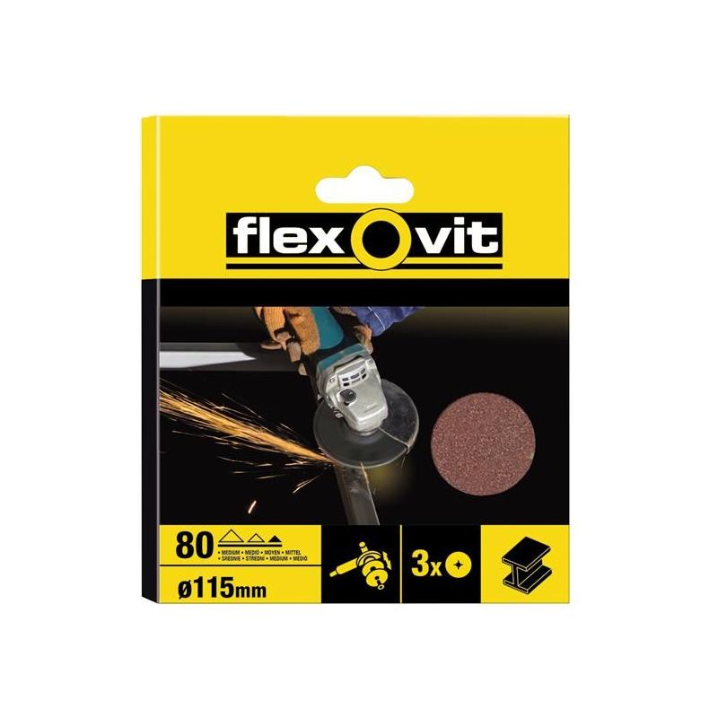 Flexovit Aluminium Oxide Fibre Disc 115mm Medium 50G (Pack 3) Flexovit - Dynamic Drive