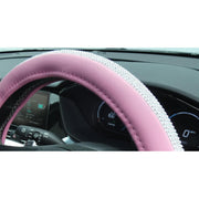 Pink Steering Wheel Cover 38cm PU Leather Crystal Bling Sparkle Rhinestone Decor Streetwize  - Dynamic Drive